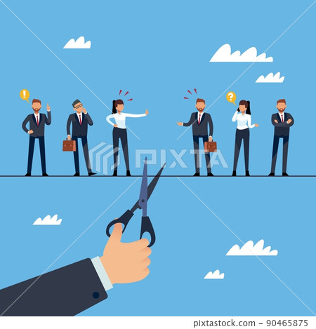 Breakup of relations. Conflict of interest, disagreement and fight communication, team war, crisis and rivalry between colleagues, people misunderstanding, vector cartoon flat concept 90465875