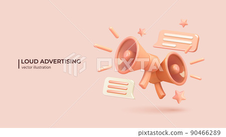 3d megaphone loudspeaker in realistic cute cartoon style. 90466289