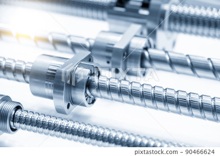 Closeup scene assembly of spare parts lead ball screw set. Closeup scene assembly of spare parts lead ball screw set. 90466624