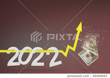 Financial crisis 2022. Price rise in 2022, yellow arrow pointing up as consumer price rise concept. Default inflation and crisis Financial crisis 2022. Price rise in 2022, yellow arrow pointing up as consumer price rise concept. Default inflation and crisis 90466665