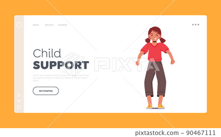 Child Support Landing Page Template. Furious Little Girl Angry or Evil Facial Expression. Unhappy Kid Negative Emotion 90467111