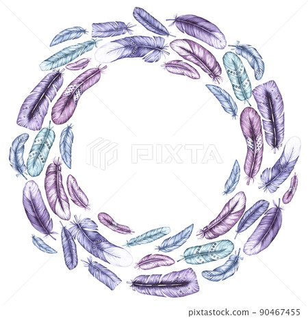 Watercolor bird feather frame - Stock Illustration [90467455] - PIXTA