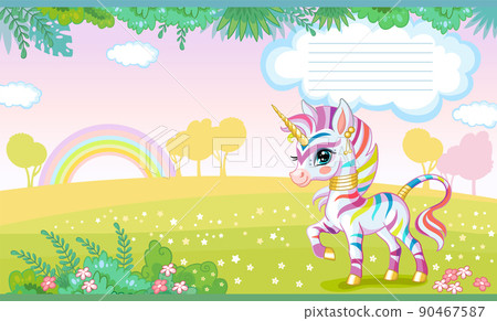 Cover for notebook with cute zebra unicorn vector Cover for notebook with cute zebra unicorn vector 90467587