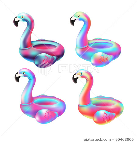 3d holographic flamingo. Render inflatable neon gradient toy, realistic summer swim tube beach animal object travel minimal wildlife holiday decor party, tidy vector illustration 3d holographic flamingo. Render inflatable neon gradient toy, realistic summer swim tube beach animal object travel minimal wildlife holiday decor party, tidy vector illustration 90468006
