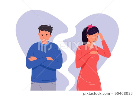 Couple breakup. Break relationship girlfriend boyfriend, couples conflict dispute communication love quarrel, cartoon vector illustration 90468053