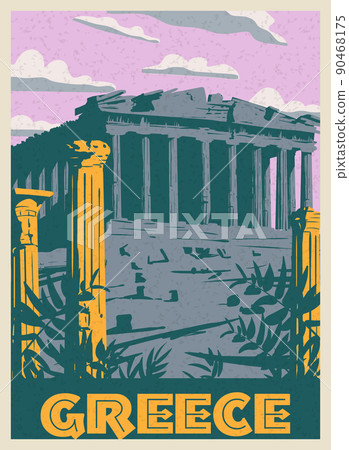 Greece Athens Poster Travel, columns ruins temple antique, old Mediterranean European culture and architecture 90468175
