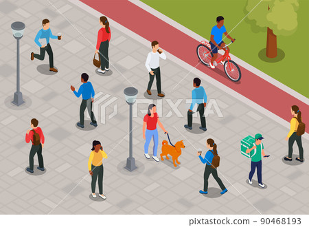 Walking People Isometric Background Walking People Isometric Background 90468193