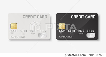 Vector 3d Realistic Black and White Blank Credit Card Isolated. Design Template of Plastic Credit or Debit Card for Mockup, Branding. Credit Card Payment Concept. Front Side 90468760