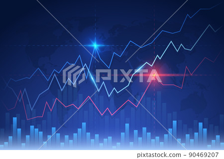 Glowing vector chart of investment financial data. Infographic elements with glowing elements and world map Glowing vector chart of investment financial data. Infographic elements with glowing elements and world map 90469207