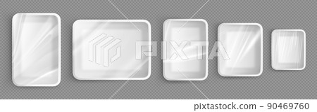 White plastic trays for food, styrofoam containers 90469760