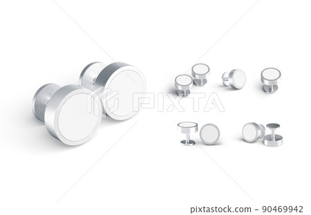 Blank round silver cufflinks stud mockup pair, different views 90469942