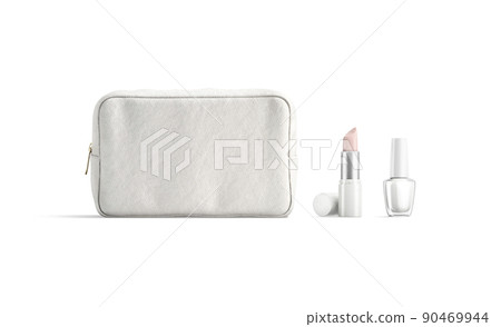 Blank white cosmetic bag, lipstick tube and nail polish mockup 90469944