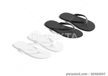 Blank black and white beach slippers mock up, side view 90469947