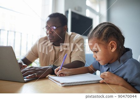 Young African American Girl with Dad at Home Young African American Girl with Dad at Home 90470044