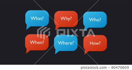 Speech bubbles with question words 90470609