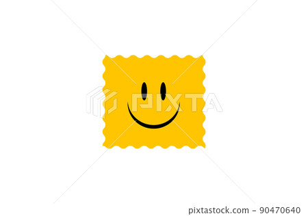 Yellow drug stamp. Plate impregnated with lsd with cheerful smiley 90470640
