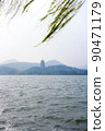 Beautiful Hangzhou West lake scenery, Leifeng pagoda in afterglo 90471179