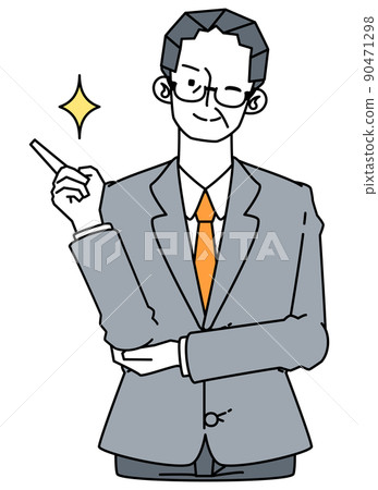一個穿著西裝眨眼的中年商人的插圖 90471298