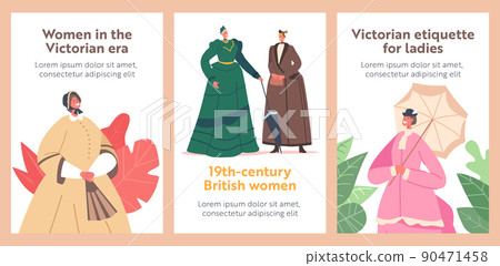 Women in the Victorian Era Banners. 19th Century European Ladies Wear Elegant Gowns, Hats and Accessories 90471458