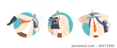 Crazy Professor Avatars, Nuts Doctor Isolated Icons. Loony Character Wear Lab Coat and Rubber Gloves Conduct Experiment Crazy Professor Avatars, Nuts Doctor Isolated Icons. Loony Character Wear Lab Coat and Rubber Gloves Conduct Experiment 90471498