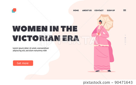 Women in the Victorian Era Landing Page Template. Beautiful 19th Century Lady Wear Elegant Gown, Umbrella and Hat Women in the Victorian Era Landing Page Template. Beautiful 19th Century Lady Wear Elegant Gown, Umbrella and Hat 90471643