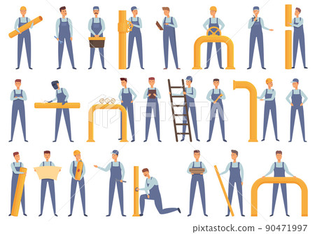 Gasman icons set cartoon vector. Facility technician. Maintenance worker 90471997