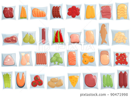 Vacuum bags icons set cartoon vector. Foil pack. Pouch package 90471998