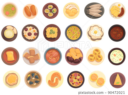 Portuguese cuisine icons set cartoon vector. Stew fish. Cooking spicy 90472021