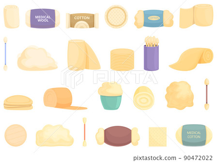 Wool medical icons set cartoon vector. Absorb care. Clean wadding 90472022