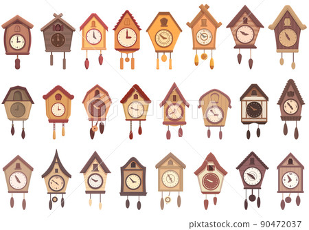 Cuckoo Clock icons set cartoon vector. Hour clock. Antique alarm 90472037
