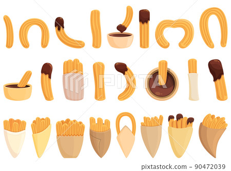 Churros icons set cartoon vector. Mexican chocolate. Churro food 90472039