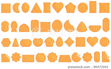 Crackers icons set cartoon vector. Round cookie. Snack food 90472042