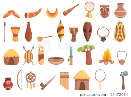 Aborigin icons set cartoon vector. Cultural africa. Totem tribe Aborigin icons set cartoon vector. Cultural africa. Totem tribe 90472084