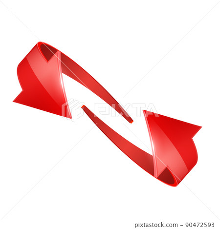 Red realistic 3D glossy arrows are moving towards. 90472593