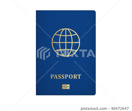 Realistic E-passport template. International passport with blue cover. 90472647