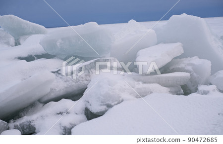 Ice hummocks, a heap of ice fragments on the Baltic Sea, compression of the ice cover Ice hummocks, a heap of ice fragments on the Baltic Sea, compression of the ice cover 90472685
