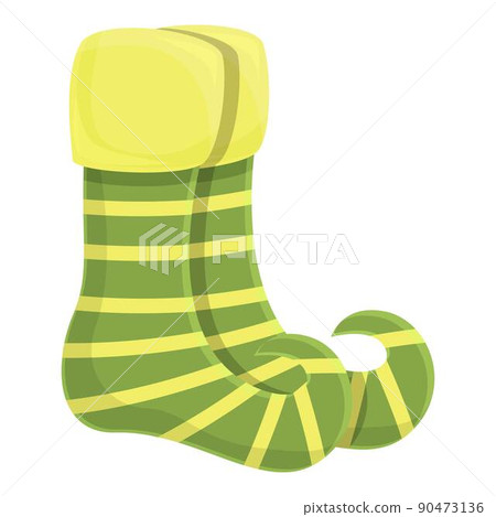 Green striped socks icon cartoon vector. Cotton sock. Winter witch Green striped socks icon cartoon vector. Cotton sock. Winter witch 90473136