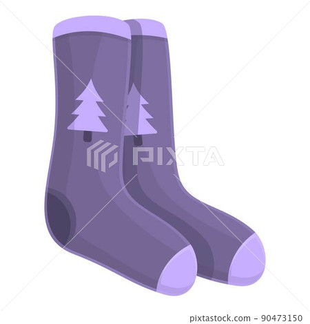 Purple winter socks icon cartoon vector. Cute sock. Fun heart Purple winter socks icon cartoon vector. Cute sock. Fun heart 90473150