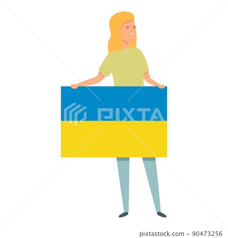 Girl with Ukraine flag icon cartoon vector. World child. Girl kid Girl with Ukraine flag icon cartoon vector. World child. Girl kid 90473256