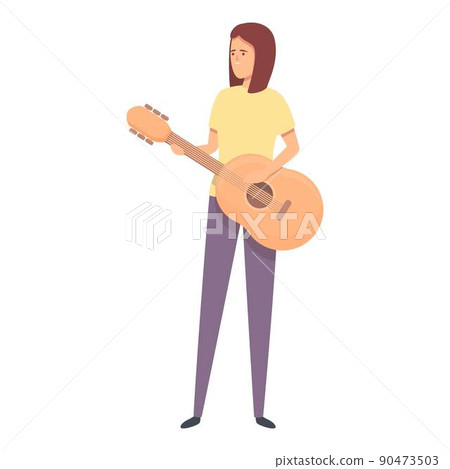 Girl guitar play icon cartoon vector. Singer kid. Musician song 90473503
