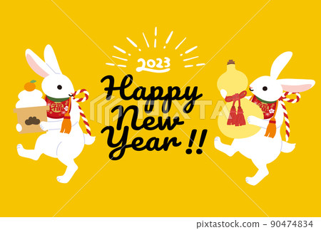 2023 Simple New Year's card design Year of the Rabbit Two rabbits 90474834
