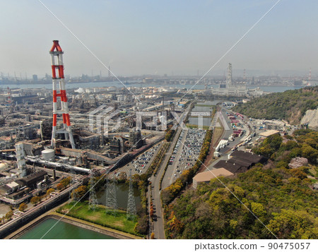 Aerial view of Mizushima coastal industrial area, one of Japan's leading industrial areas Aerial view of Mizushima coastal industrial area, one of Japan's leading industrial areas 90475057