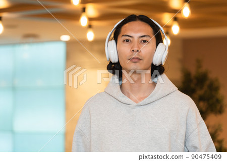 Man in white headphones Man in white headphones 90475409