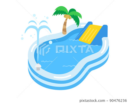 Illustration of a vinyl pool with a slide for children for home use 90476236