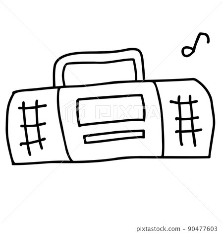 Line drawing illustration of CD radio cassette player 90477603