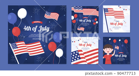 4th of July Happy Independence Day USA Post Social Media Template Vector Cartoon Illustration 90477713