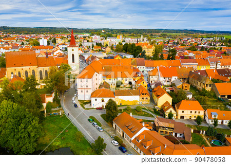 Aerial view of Blatna with bell tower, Czech Republic Aerial view of Blatna with bell tower, Czech Republic 90478058