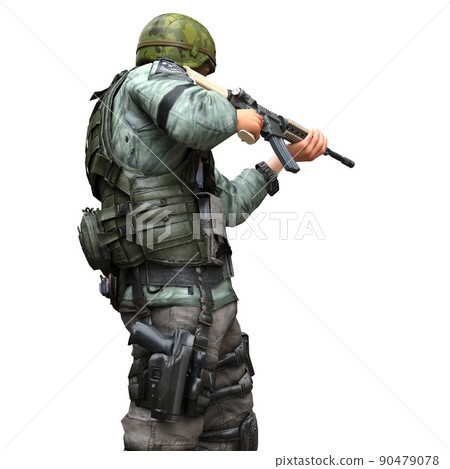 Soldier with a machine gun isolated white background 3d illustration 90479078