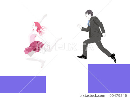 Illustration of men and women jumping over steps 90479246