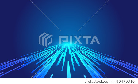 縱向延伸藍色線條與線圈科技空間感矢量背景 90479316